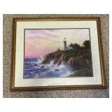 Framed Thomas Kinkade Lighthouse Artwork
