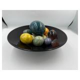 Decorative Stone Eggs on Black Display Plate