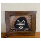Framed Raccoon Painting on Wood 18.5ï¿½ï¿½x15.5ï¿½ï¿½