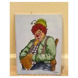 Vtg Signed 2021 Clown Art on Canvas 9ï¿½ï¿½x12ï¿½ï¿½