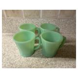 (K)ï¿½4 Vtg Green Fire-King Mugs.