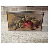 (K)ï¿½Vtg. Metal Tin (Apples & Grapes)ï¿½8x4x4