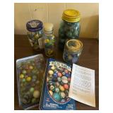(LR)ï¿½Vtg Marbles in Jars and Tin
