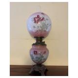 (BR)ï¿½Vtg Floral Glass Hurricane Lampï¿½10ï¿½26