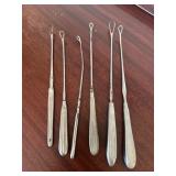 (DR)ï¿½6 Vtg Metal Uterine Curettesï¿½8.5ï¿½