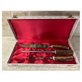 (P)ï¿½Vtg Stag Handle Carving Set in Caseï¿½12ï¿½