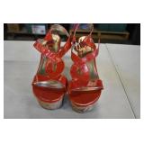 Candies Red Strappy Wedge Sandals 8