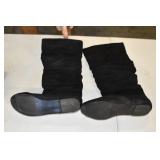 Black Suede Slouch Flat Boots 8