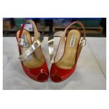 Steve Madden Red & Gold Peep Toe Heels 7.5