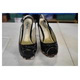 Candies Black & Leopard Peep Toe Heels 7.5
