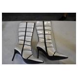 White & Black Knee High Boots 8.5