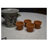 Chinese Porcelain Planter w/ 4 Small Terra Cotta