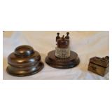 Metal and Wood Inkwells with Stamp Box