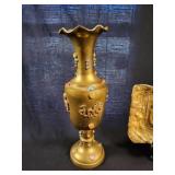 Brass Vase & Gold-Tone Tray Set