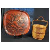 Hand Carved Platter and Basket Set