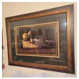 Framed Artwork: Basket, Umbrella, Hat