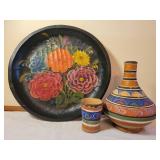 Mexican Folk Art Tray, Jug, and Cup