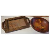 Hand-Carved Tray and Painted Bowl