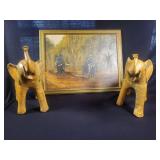 Oil Painting With Elephant Figurines