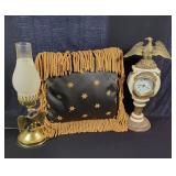 Decorative Lamp, Clock, and Pillow Set
