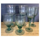 6 Green Glass Goblets