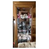 Vtg Oak Curio Cabinet With Glass Shelves