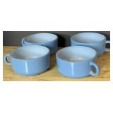 4 Vtg Glassbake Blue Mugs