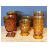 Vtg Amber Glass Goblets & Tumblers