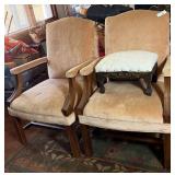 Vtg Upholstered Armchairs & Stool
