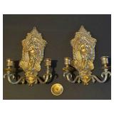 Vtg Fritz Brass Wall Candle Sconce Pair