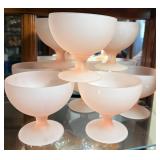 Six Pink Frosted Glass Goblets