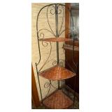 Vtg Corner Shelf with Wicker Shelves