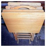 Vtg Wooden Folding TV Trays with Stand