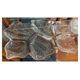 Vtg Glass Leaf-Shaped Divided Dish