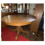 Vtg Round Wood Pedestal Dining Table