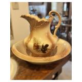 Ceramic Pitcher and Basin Set with Floral Motif