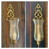 Two Brass and Glass Wall Sconces