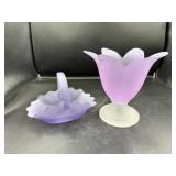 Purple Frosted Glass Basket and Vase Set