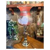 Brass Lamp with Floral Glass Shade
