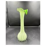 Green Glass Vase with Ruffled Rim