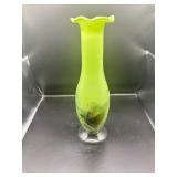 Handblown Green Glass Vase With Multicolor Swirls