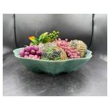 Green Bowl Signed Brush USA with Decor