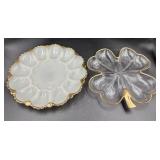 Milk Glass Egg Plate and Clover Glass Dish