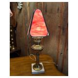 Slag Glass Lamp With Brass Base