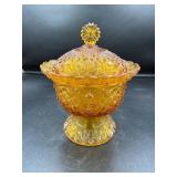 Amber Glass Covered Compote Dish with Lid