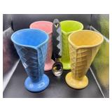 4 Ceramic Ice Cream Cups with Scoop