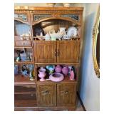Tall Oak Hutch With Glass Inlays