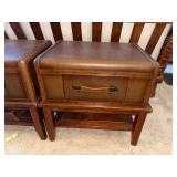 Leather and Wood Chest-Style Side Table