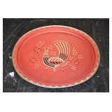 Vtg Red Metal Rooster Serving Tray