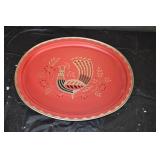 Vtg Red Metal Rooster Serving Tray